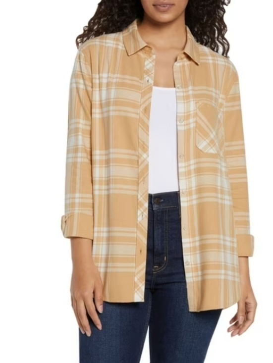 GAP Jackets & Blazers - Gap Women's Plaid Button-Front Shirt Jacket Tan New Size